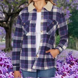 Soho Threads Ladies' Plush Shirt Jacket/ Blue/XXL